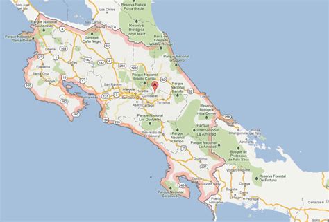 costa rica google map with cities
